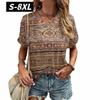S-8XL Plus Size T-shirt for Women's Summer Short Sleeve Casual Tops Street Fashion V Neck T-Shirt Female Clothing Pullover