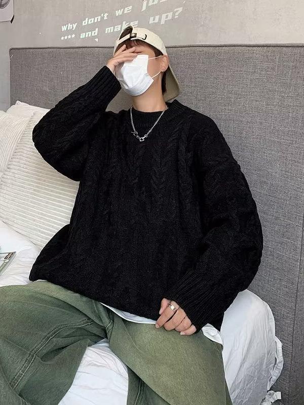 Herren Cardigan im koreanischen Stil mit Kreuzstich: Herbst/Winter Lässiger Strickpullover mit Rundhalsausschnitt, inspiriert von Hongkong.