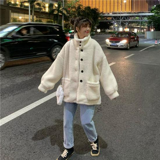 Women's Stand Collar Lambswool Coat for Autumn/Winter 2026 - Korean Style, Loose Fit, Thickened, Trendy, Super Hot Fashion.