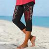 Women Elastic Waist Capri Pants Stretchy Fitted Mid-Calf Length Beach Shorts with Patriotic Print for Summer Casual Wear