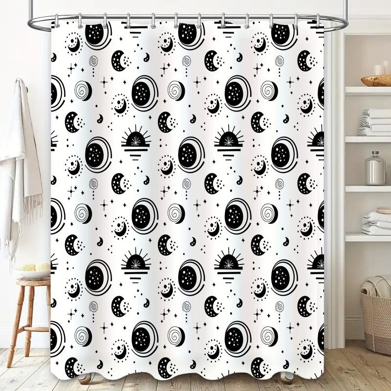 Moon Phase Shower Curtain Black White Patterned Bath Decor for Home Bathroom Decoration