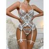 French Embroidery Sexy Bra Set Sheer Mesh Lace Lingerie 3pcs Women
