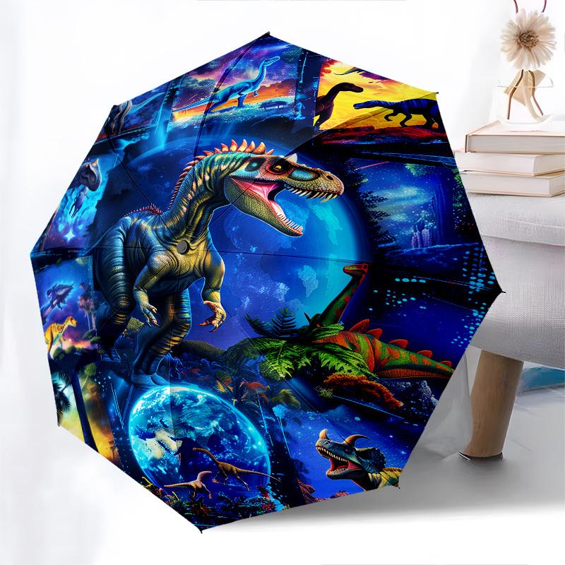 Dinosaur Fantasy Automatic Folding Fashion Umbrella 8 Rib Lightweight Design, Durable Iron Frame, Compact and Portable, Perfect Gift for B