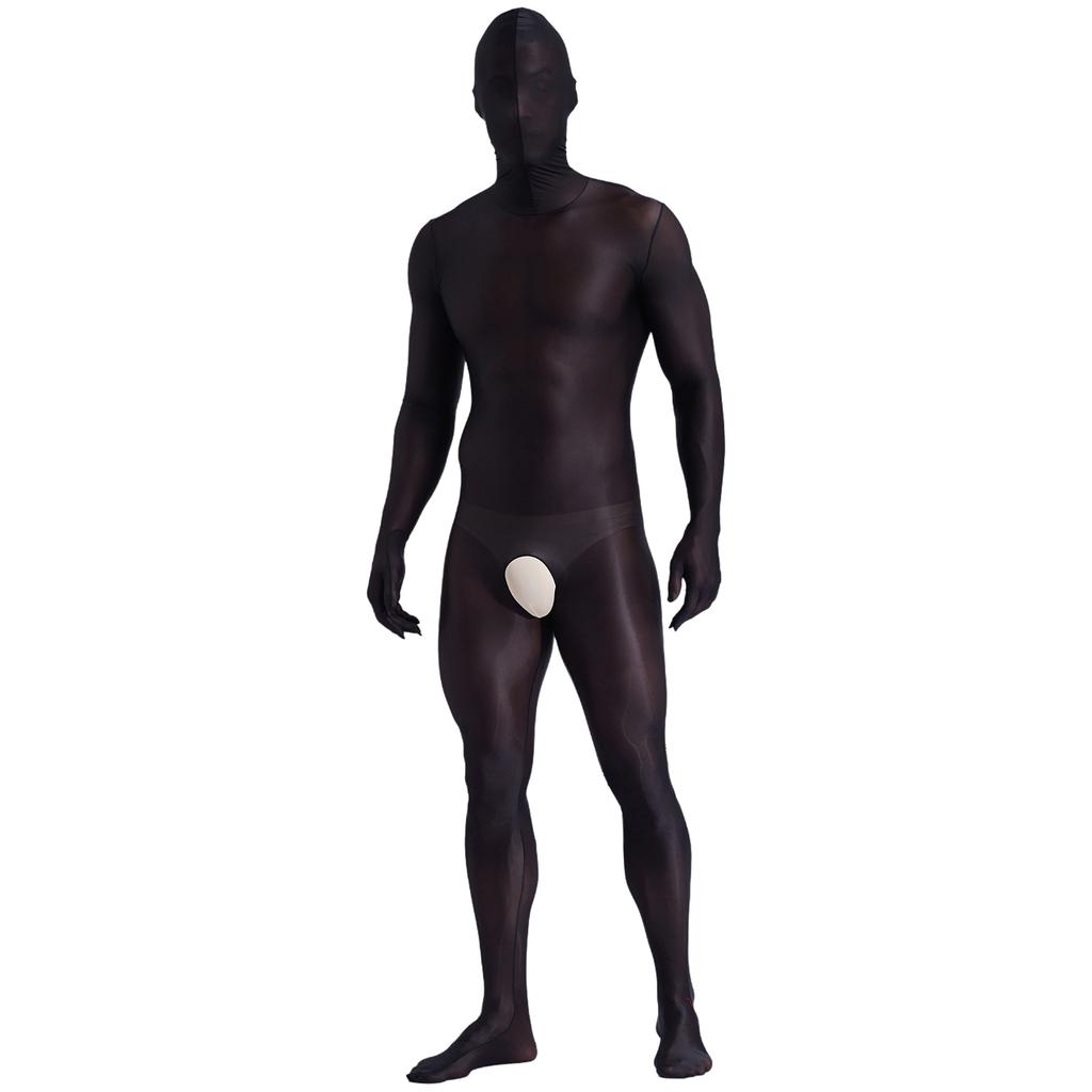 Pánské průsvitné punčochové kalhoty na celé tělo bez rozkroku se zadním zipem, odvážné klubové oblečení