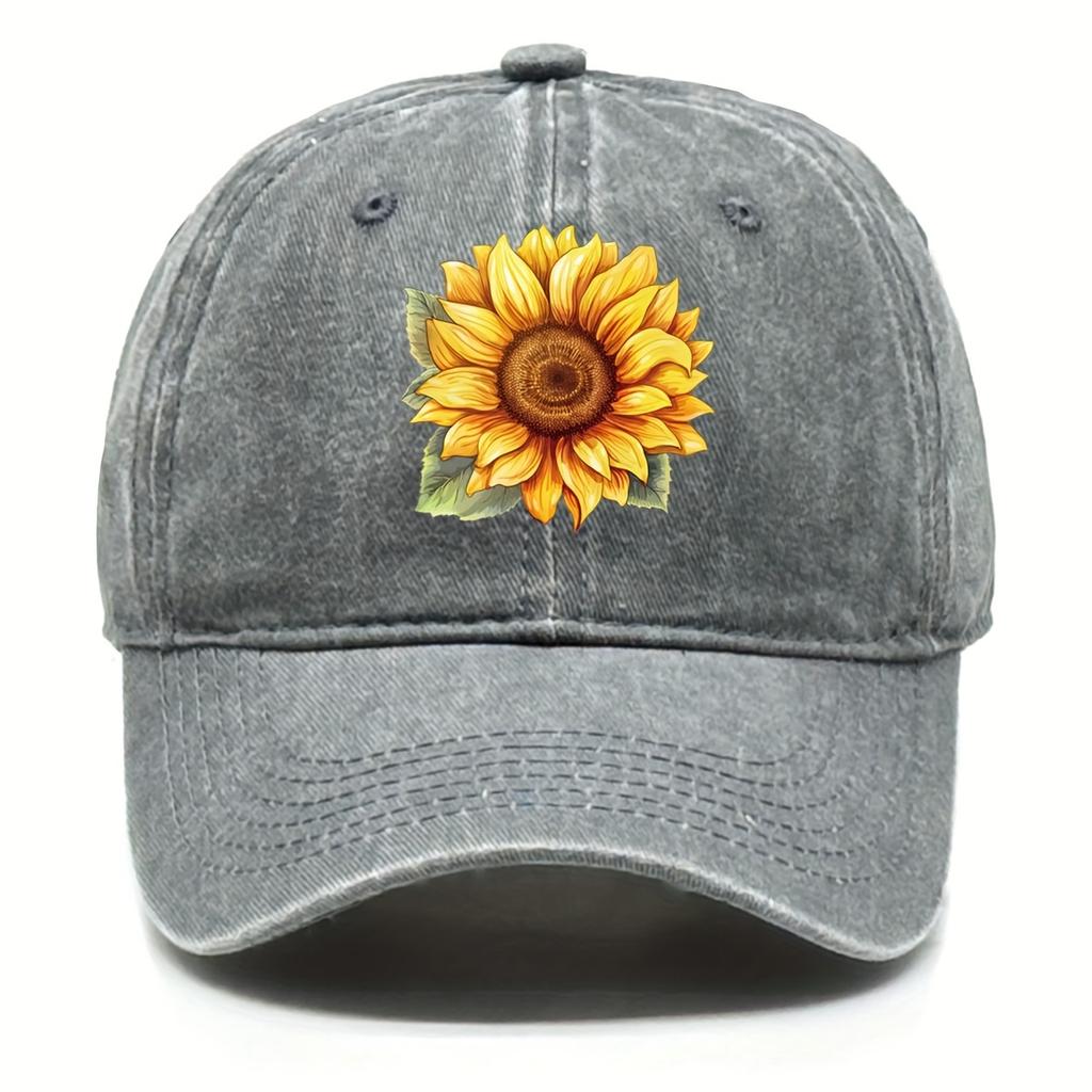 Unisex Adjustable Yellow Sunflower Print Trucker Hat  Lightweight Snapback Sun Visor Cap with Raw Hem For Any Season