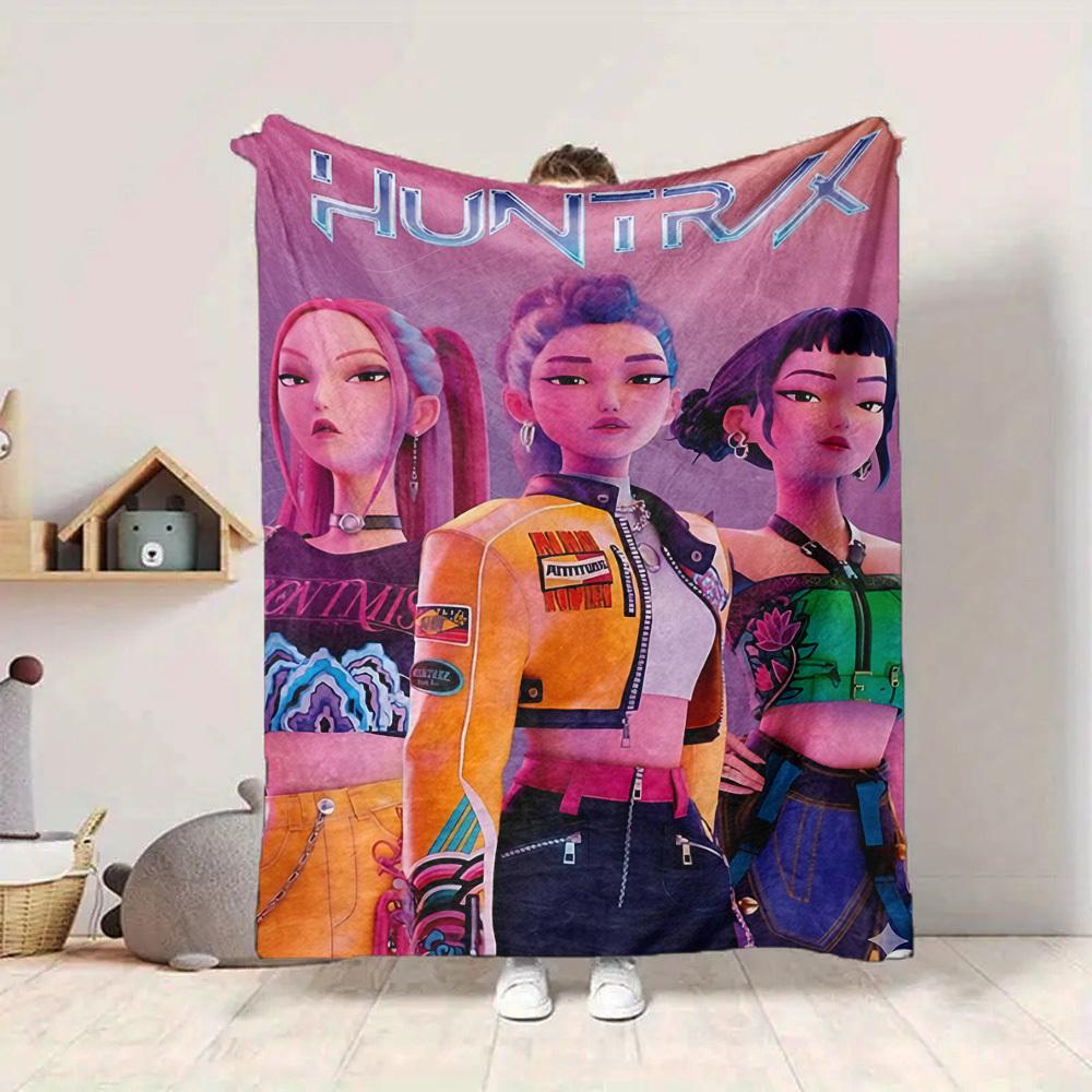 1PC Huntrix, K Pop Blanket Lightweight Flannel Throw Blanket for Sofa, Bed, Travel, Camping, Livingroom, Office, Couch