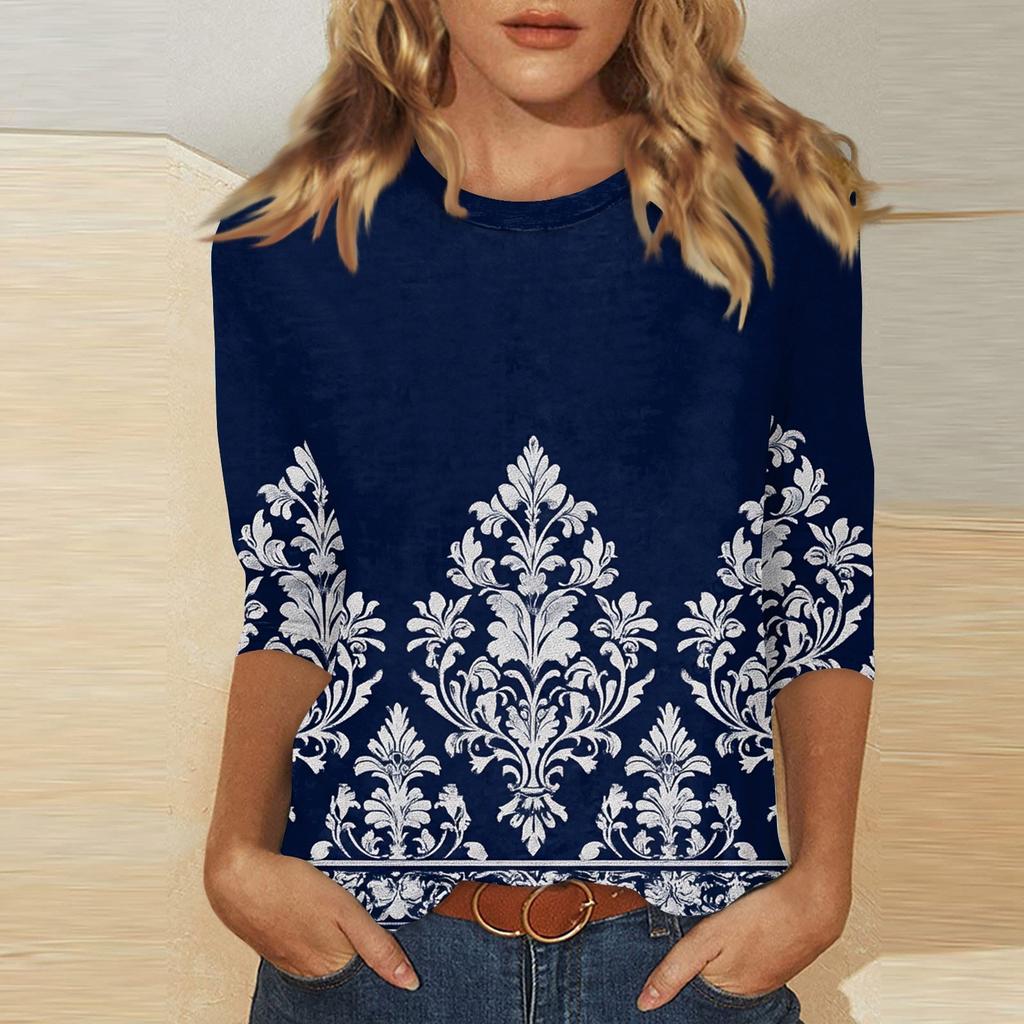 Dame O-hals 3/4-ermet trykktopp