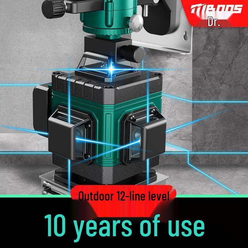 12-Line Green Laser Level with Infrared, Outdoor Strobe, Wall & Floor Mount, Automatic Leveling, Water-Resistant