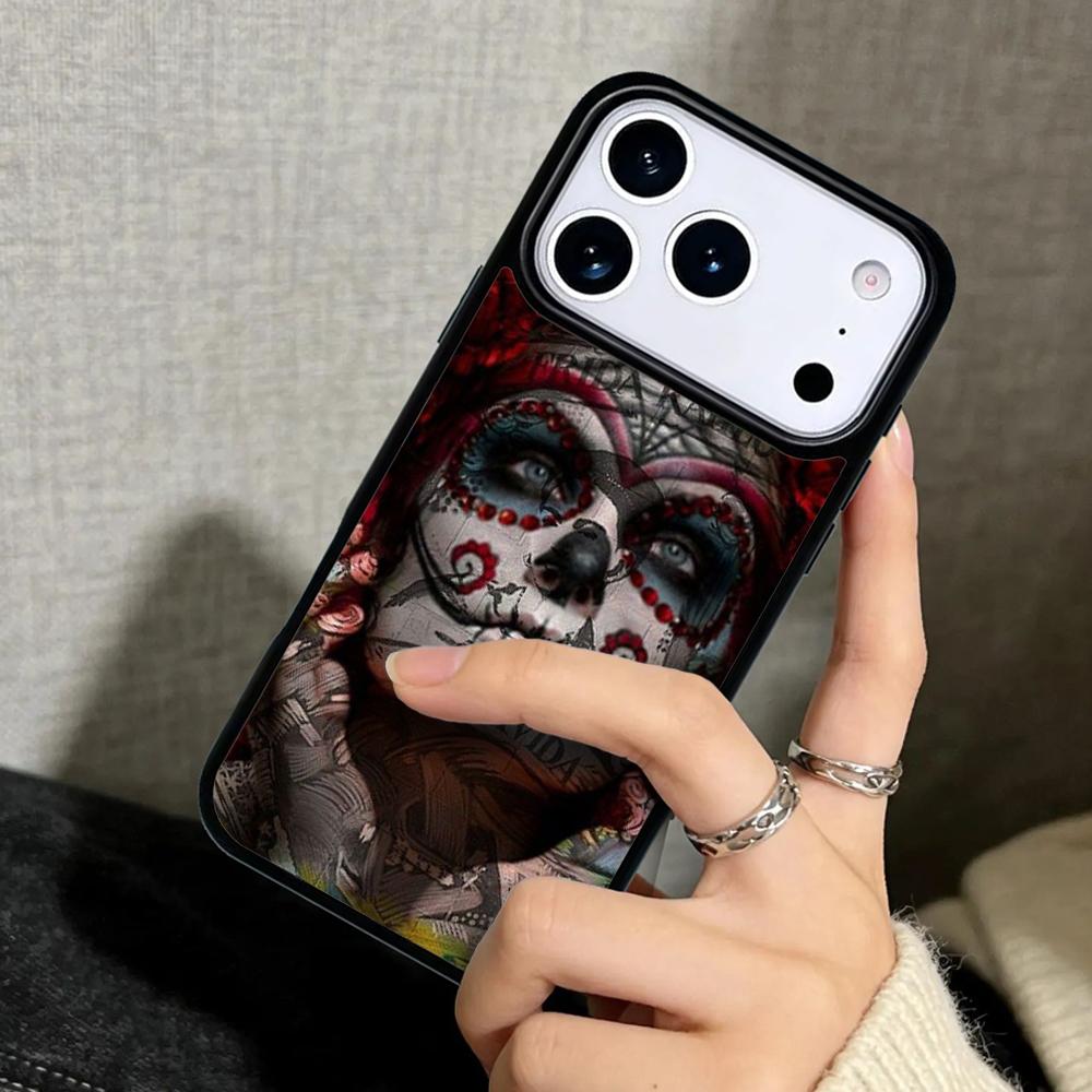 Capa Case for iPhone 17 Air 16 Pro Max 15 Plus 11 13 Mini 14 12 Back Phone Cover calaveras floral sugar skull