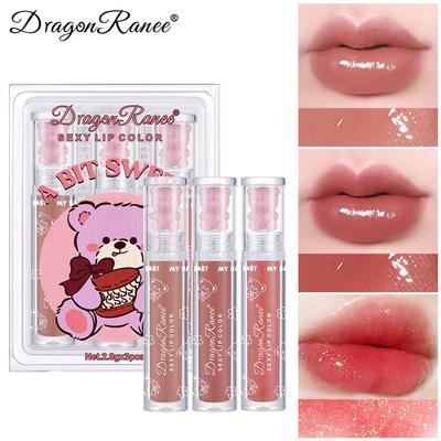 Bear Lip Gloss with Fine Flashes of Light Beads, Light -lip Glaze, Oil Lipstick, Red Beep Gloss Doll Three Sets