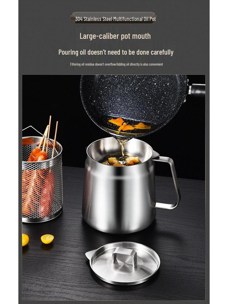 304 Stainless Steel Oil Filter Pot with Screen - Large Capacity Oil Storage & Residue Filtering Bottle