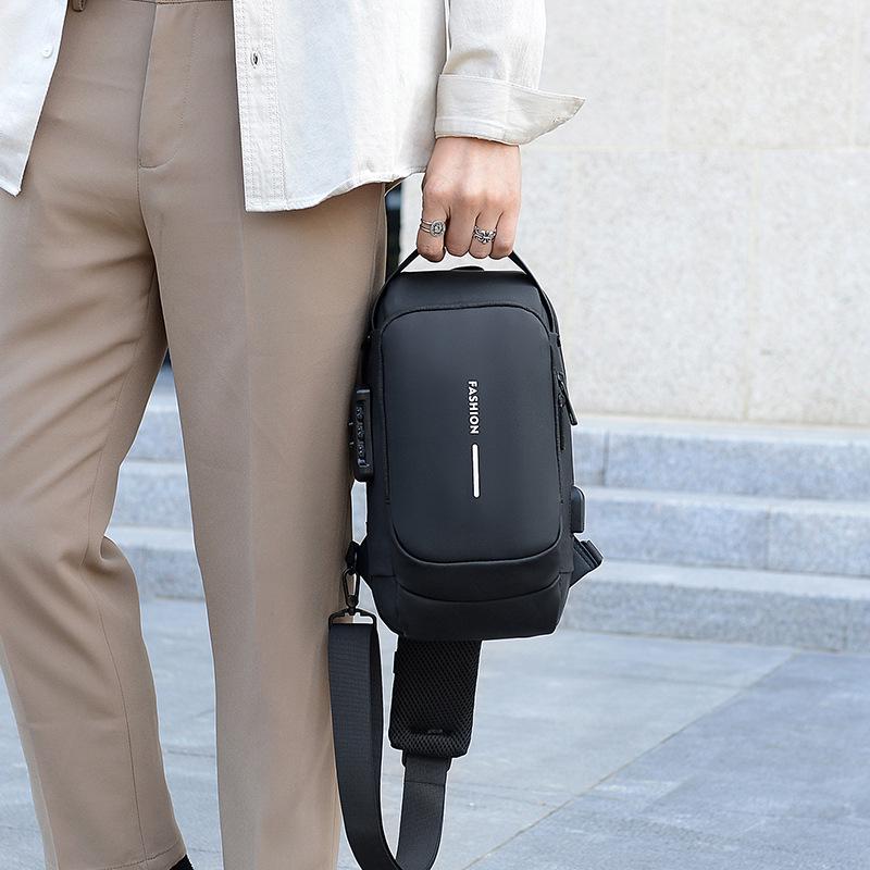 Men's Multifunctional Crossbody Bag with Anti-theft Lock - Versatile Chest and Shoulder Bag with Modern Texture.