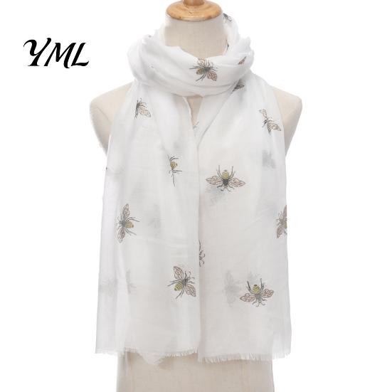 Sun Protection Headscarf for Summer Lightweight Scarf Women, Cute Bee Pattern Neck Scarf, Polyester Daily Commuting Soft Long Thin Shawl Wrap