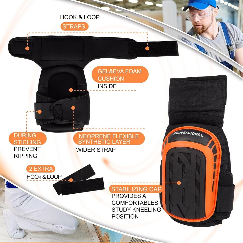 Knee Pads for Work-Heavy Duty Support Kneepads with Gel Cushion and Anti-Slip Straps for Construction, Flooring, Gardening, Clea