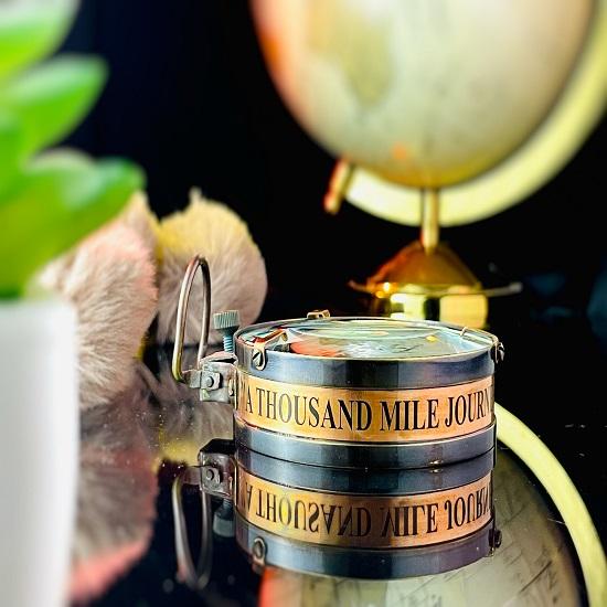 Replica Ship Captain Compass, Black Copper Finish Spencer Compass Map Reader Compass with Magnifying Glass, Desk Decor, Home Decor