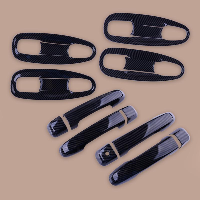 1 Set Exterior Door Handle & Handle Bowl Cup Covers Trims Carbon Fiber Grain Fit for Toyota Land Cruiser Prado FJ150 2010-