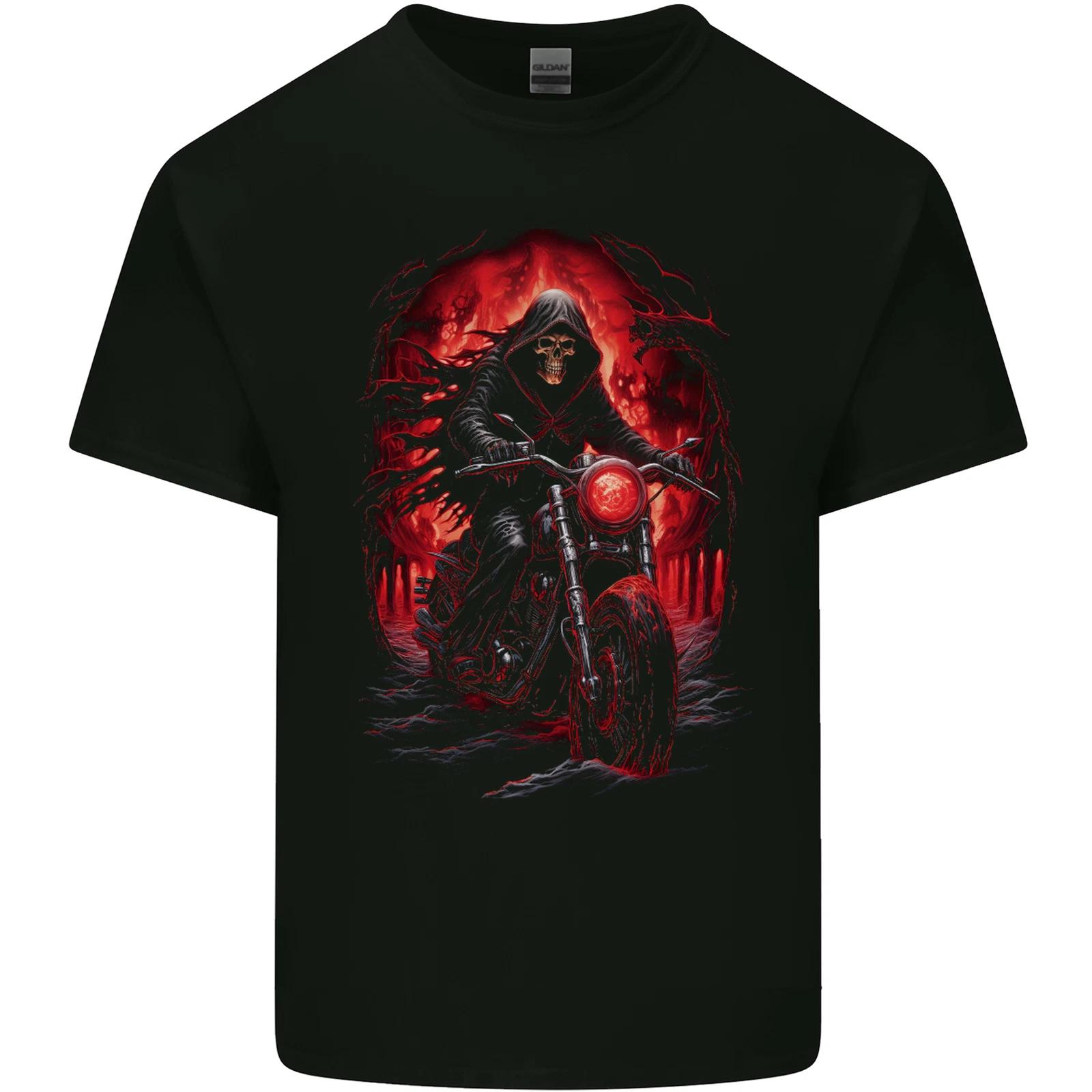 Skull Biker Motorcycle Motorbike Grim Reaper 14 Kids T-Shirt Childrens S