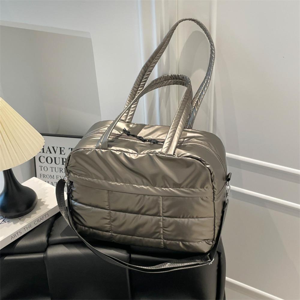 

Portable Large Capacity Shoulder Bags Quilted Solid Color Tote Bag Handbags Women бронзовый