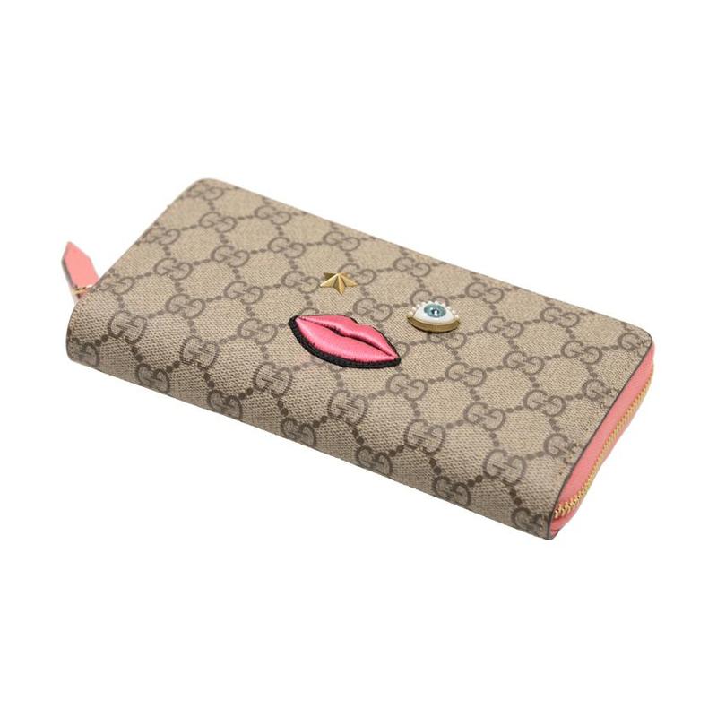Gucci Lips Pattern Long Zipper Wallet Women's Ebony/Pink
