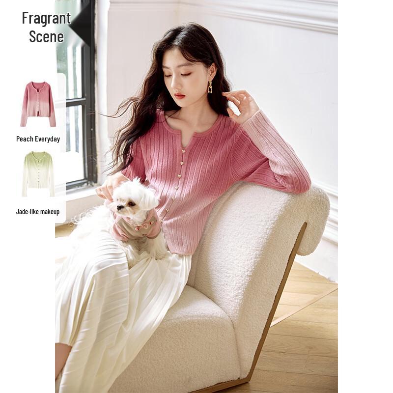 Xiangying Women s Pink Gradient Tie-Dye Knit Top L