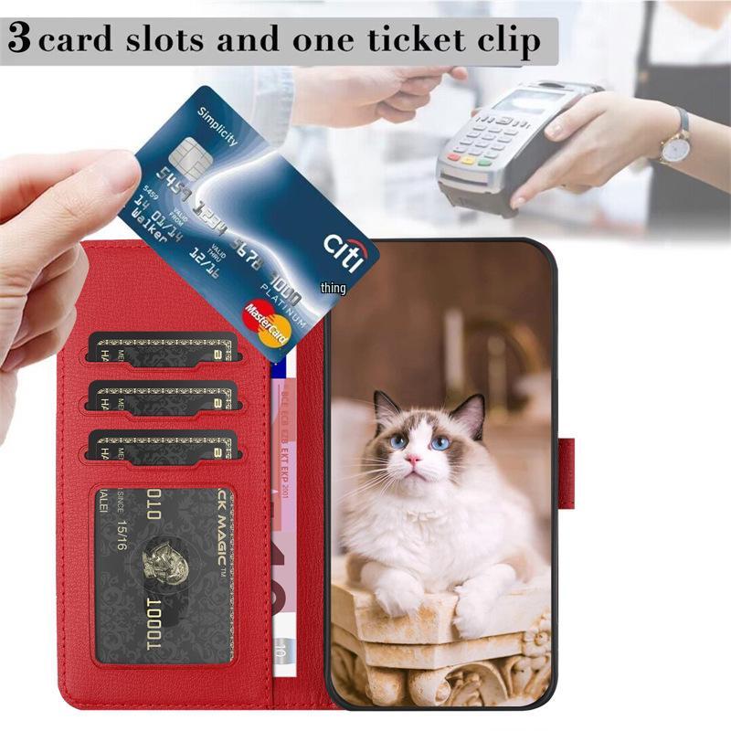 Samsung S24 Plus/iPhone 15 Cartoon Cat Love Heart Leather Flip Case with Card Holder