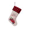 Christmas Stocking Plaid Trim, 18.5 Inch Vintage Xmas Stocking With Red Truck Pattern Christmas Trees Fireplace Decoration