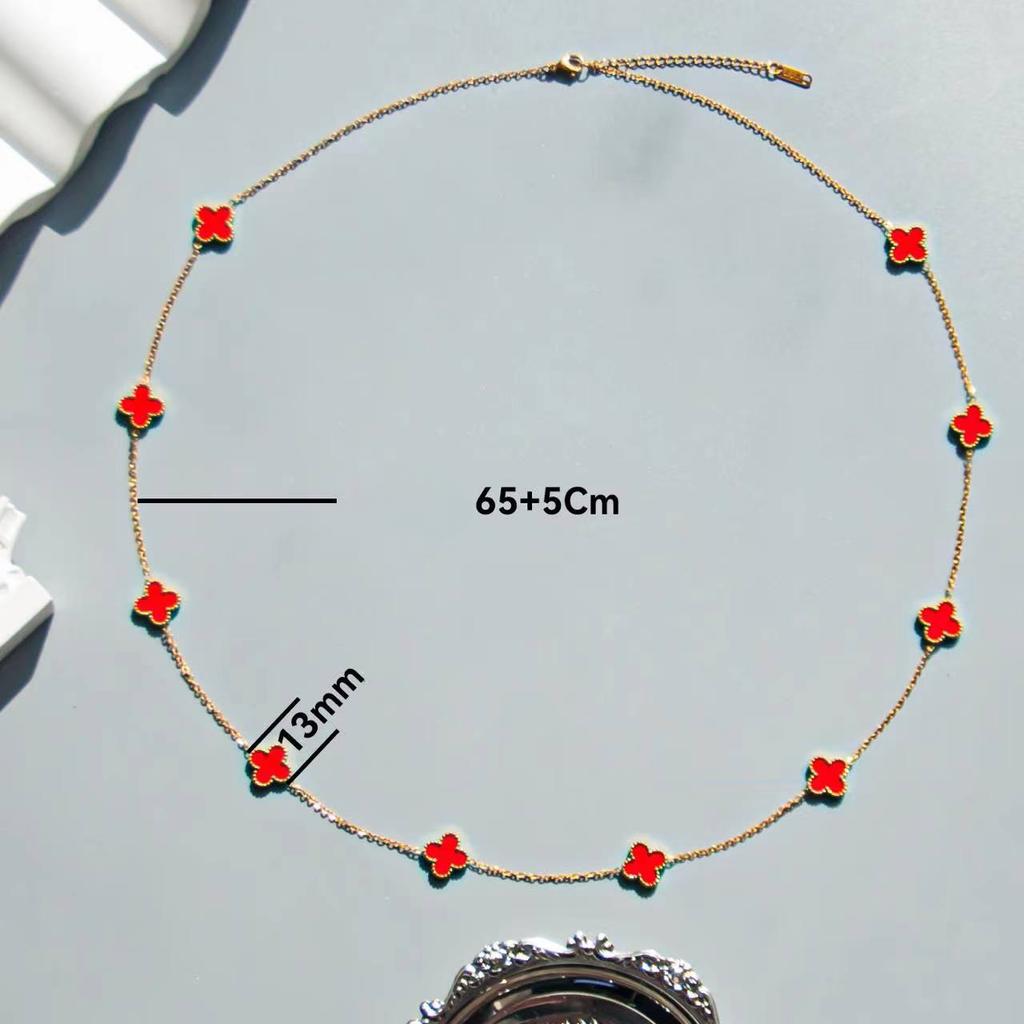 New Four-leaf Clover Ten Flowers 70CM Charm Fashion Double-sided Four-leaf Clover Necklace Titanium Steel Ladies Necklace