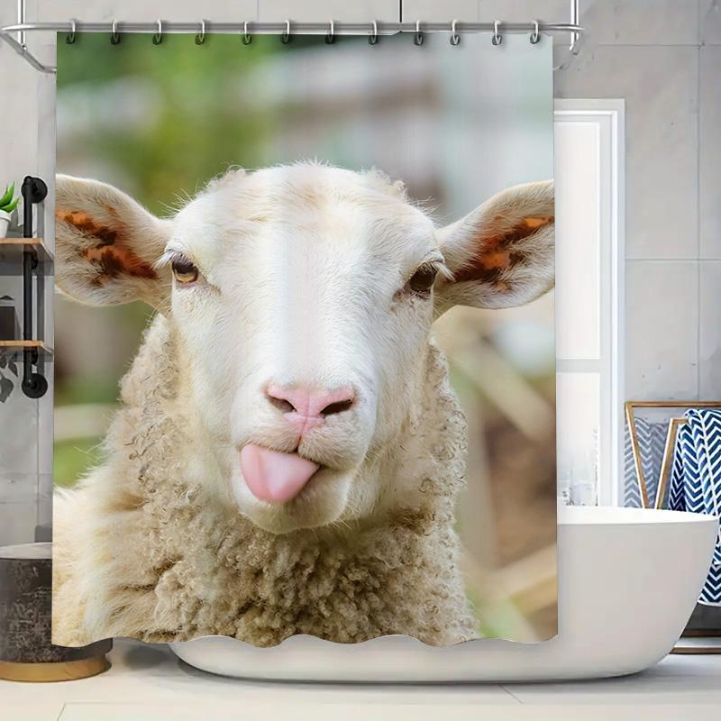 

Sheep Fluffy Bathroom Shower Curtain Waterproof Wall Decor Home Decoration Modern Cute Animal Print 3D Customizable Printing 90x180cm