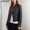 BITCED Fashion Knitted Leather Jacket for Women with Straps Trendy Clothing Casual Jacket