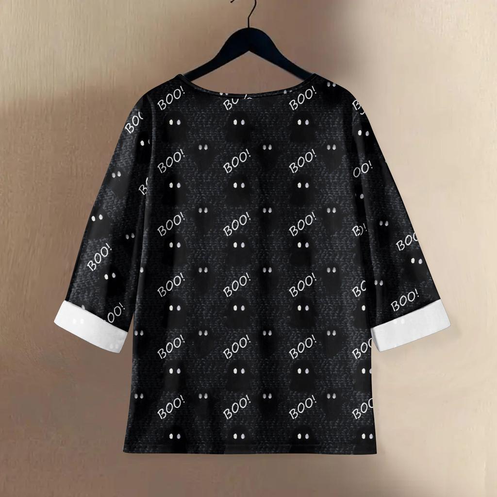 Women's Fashion Casual Long Sleeve Halloween Printed V-Neck Top