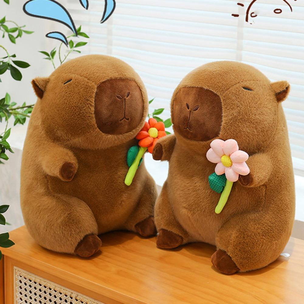 Soft Flower Capybara Plush Toy Fluffy Capybara Stuffed Doll Capybara Plush Doll  Christmas Gift