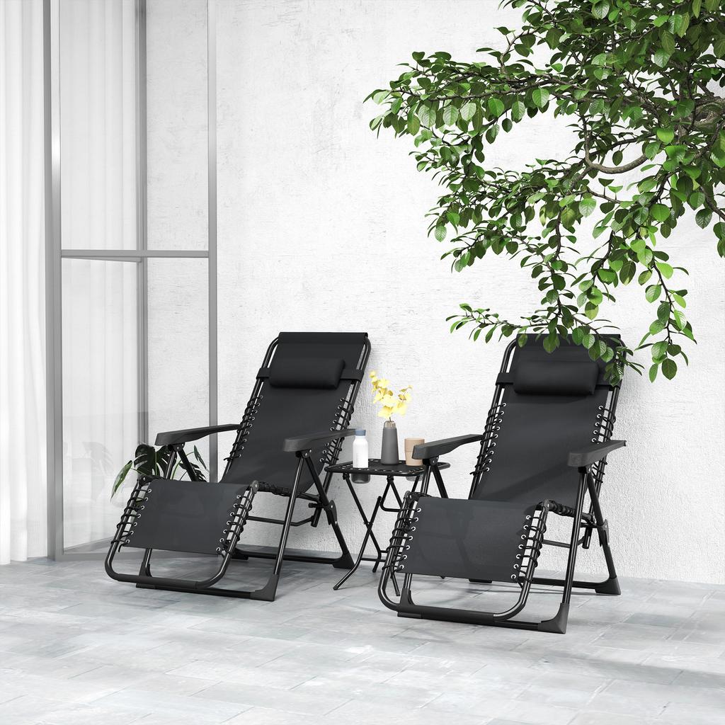 Gartenliege Set 3 Piece Sun Lounger With Tea Table 2 Deck Chairs Cushions Outdoor Lounger 90x56x110 Cm Black