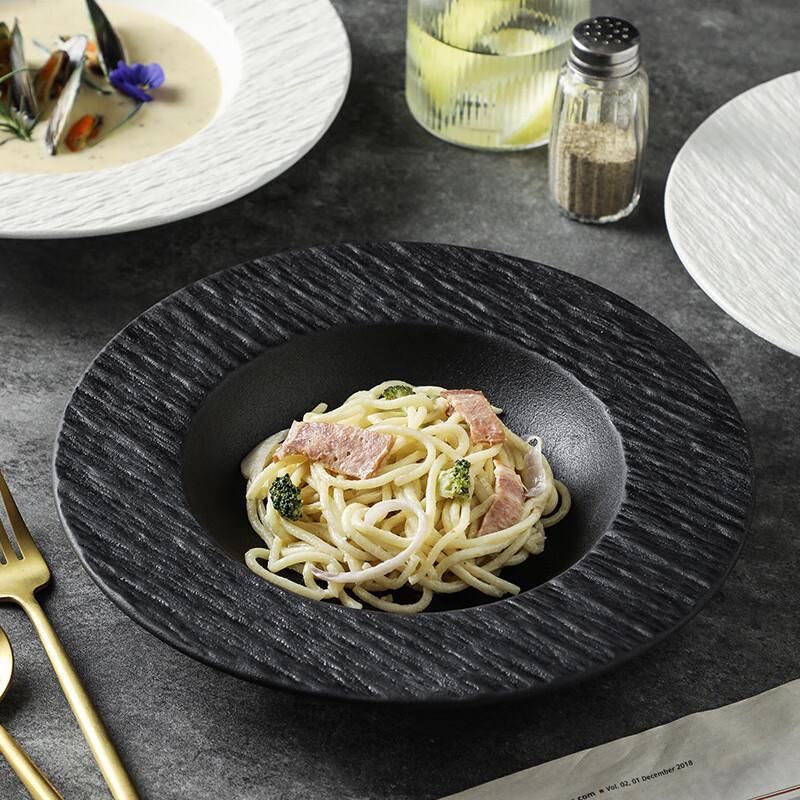 Qinkai 9-inch Dark Black Stone Pattern Ceramic Deep Plate
