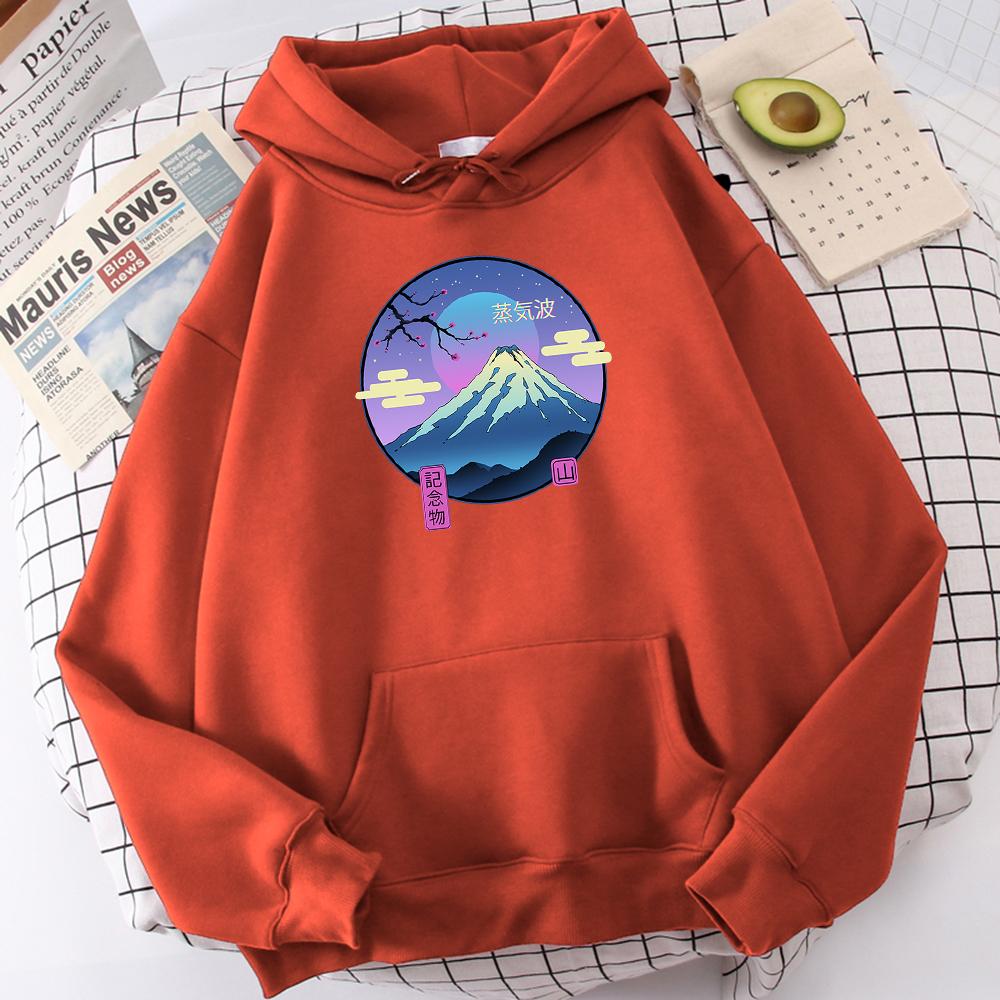 Vaporwave Mount Fuji Memorial Ukiyo E Print Men's Hooded Hip Hop Hoodies Autumn Fleece Hoodie Fashion Casual Tracksuit