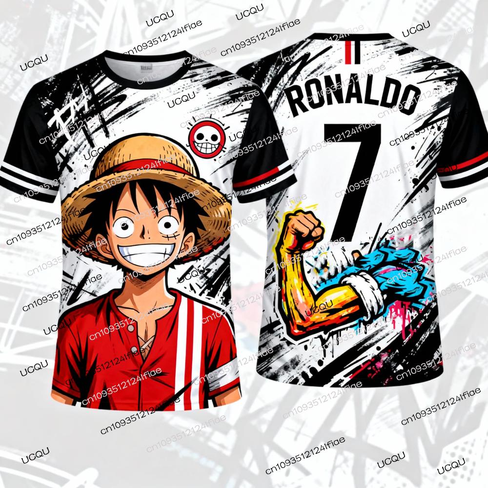 Huiteng1 2026 Nieuwe Collectie One Piece Speciale Editie Heren Voetbal T-shirt Ronaldo Nee. 7 Voetbalshirt T-shirt Luffy 3D Print T-shirt 4XL