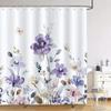 Purple Floral Shower Curtain Watercolor Flower Leaves Wildflower Polyester Fabric Washable Shower Curtains Bathroom Decoration