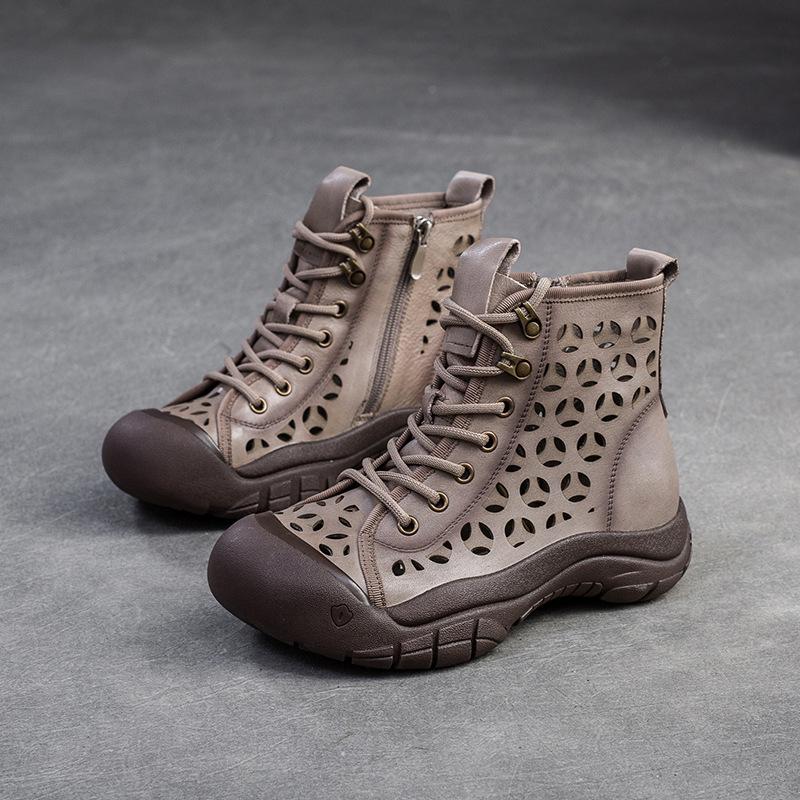 Fashion GKTINOO Summer Sandals Genuine Leather 2025 New Retro Breathable Hollow-out Boots Handmade Women Clogs Flats Shoes