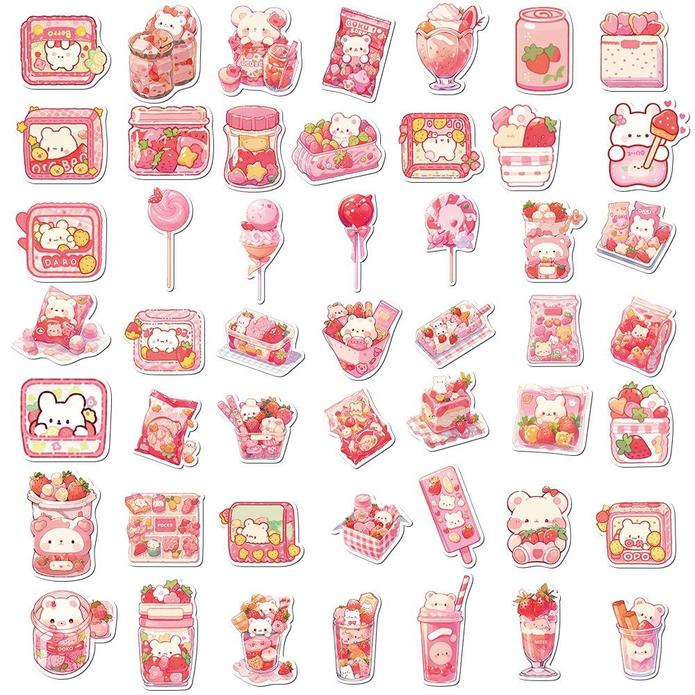 50 Cartoon Pink Snack Doodle Stickers Personalize Your Guitar Notebook And Suitcase With Waterproof Diy Decor