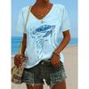 Fashion Women's V-Neck Short Sleeve 3D Casual Color Printing Casual Short Sleeve V-Neck T-Shirt