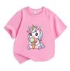 Kids Boys Girls Crew Neck Short Sleeve 100% Cotton T-Shirt, Cute Cartoon Unicorn Eating Ice Cream Pattern Casual Soft Breathable Tee Tops for Children