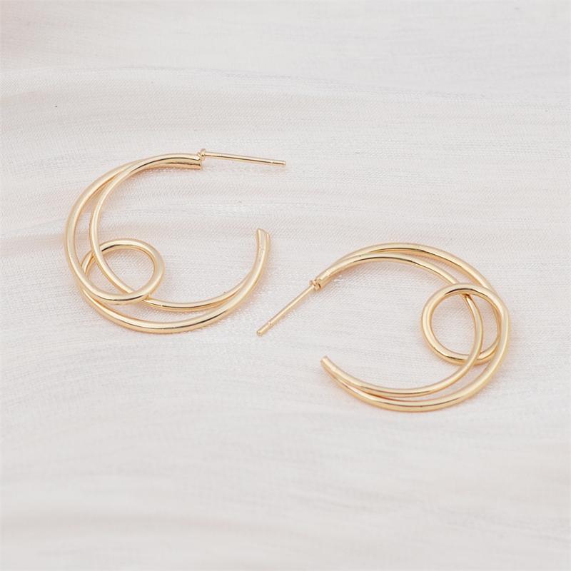 Moon Multi-layered Geometry C-Typed Gold Color Line Smooth Drop Earrings for Women Big Hyperbole Fashion Party Jewelry