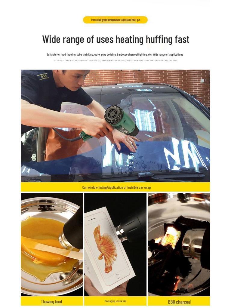 Adjustable Temperature Electric Heat Gun with Digital Display - High Power for Baking, Car Wrapping, and Heat Shrink Film