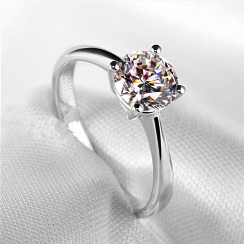 S White Gold-Color Ring Ladies Exquisite Simple Model Four Claws With Solder Glass Diamond Live Mouth Copper Alloy Jewelry