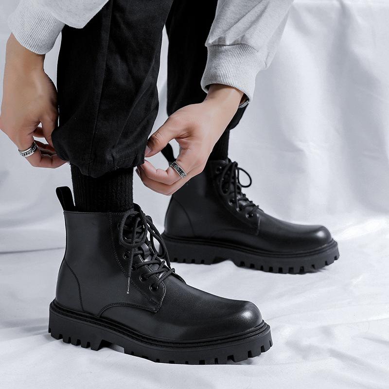 Men's Leisure Original Leather Boots Black Tide Platform Shoes Cowboy Autumn Winter Boot Business Office Dress Ankle Botas Male