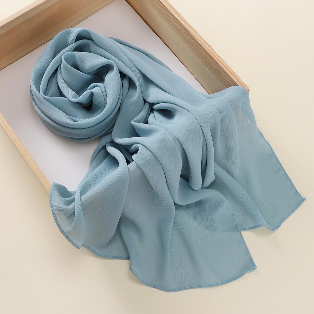 Muslim Plain Crinkle Hijabs Heavy Chiffon Scarf Arab Crepe Shawl Wraps Islamic Headband Solid Color Foulard Women