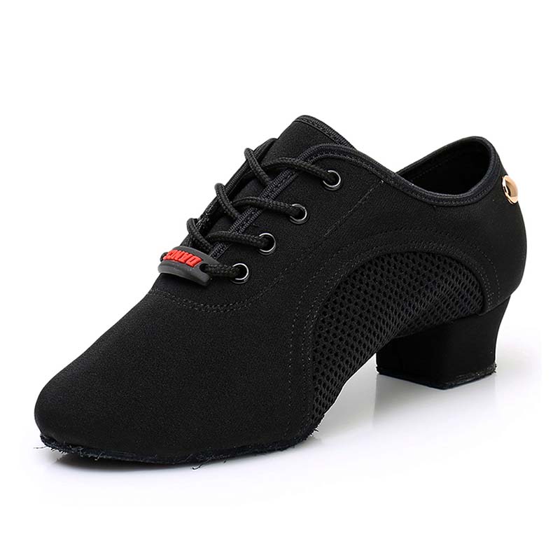 3.5cm Heel Women Soft Sole Latin Dance Shoes Suede Sole Spring Summer Black Breathable Dance Shoes