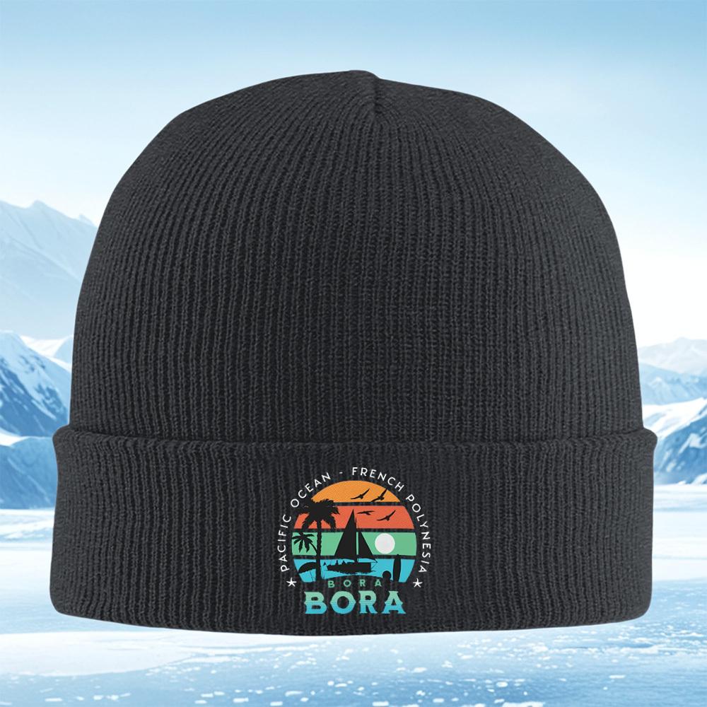 Ocean Scene Sailboat Palm Birds Sun Men Women Unisex Knitted Hat Beanie Pullover Cap Winter Thermal Warm Christmas Outdoor Cycli
