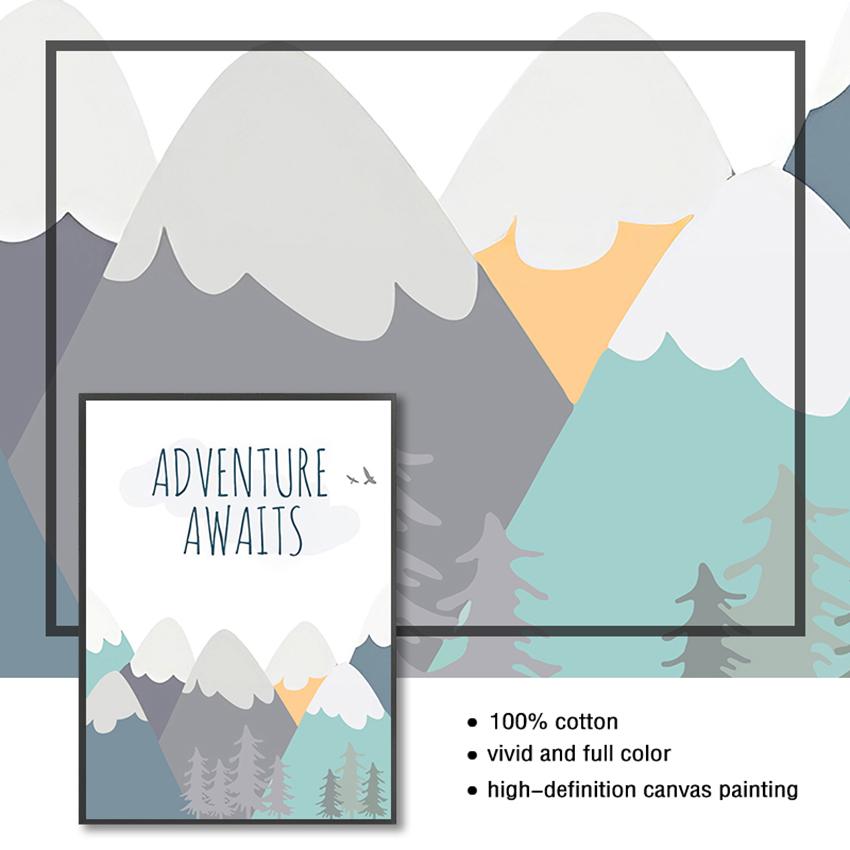 Art Canvas Painting Nordic Kid Room Decoration Picture Adventure Quote Nursery Child Poster Cartoon Mountain Airplane Print Wall