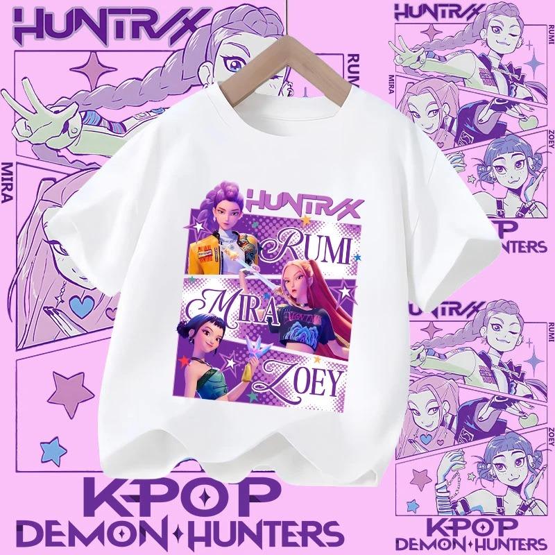 Children's KPOP Demon Hunters movie crewneck cartoon girls' and boys' T-shirt, casual print baby fashion clothing for summer