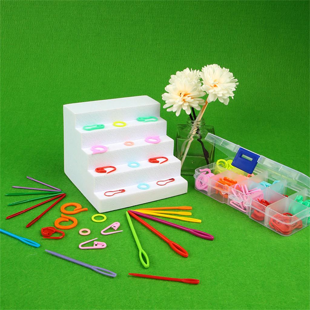 Multi-Color Knitting Markers and Crochet Accessories Including Stitching Marker Rings Big Eye Needle and Safety Pins